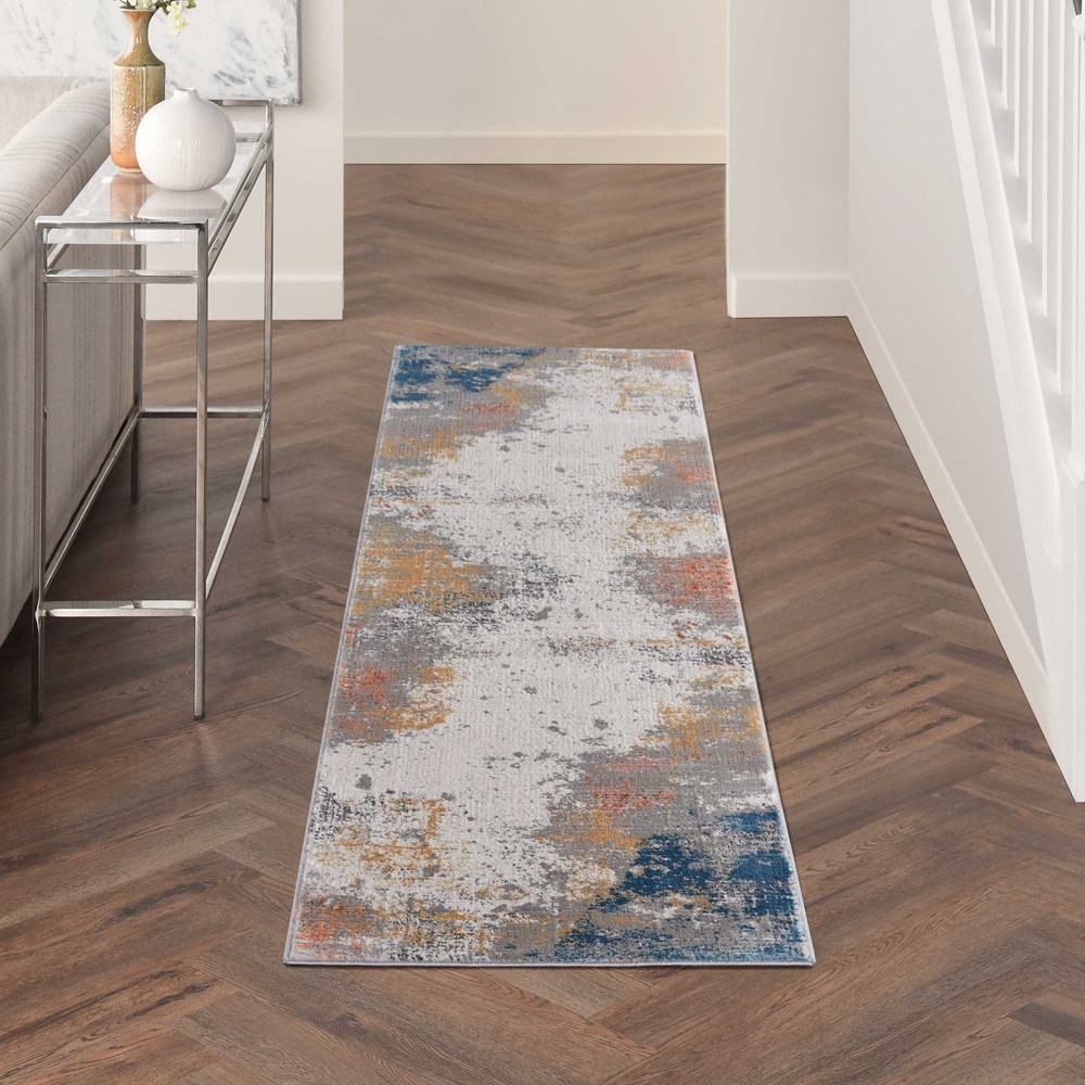 Rustic Textures RUS13 Abstract Runner Rugs in Grey Blue